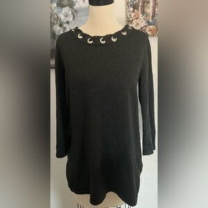 Cable & Gauge Black Sweater Silver Grommet Neckline Size Large
